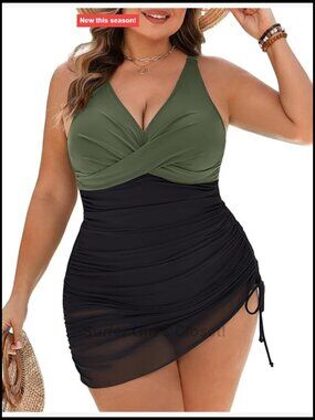 Tummy Control Plus Size Swim Dress One Piece Full Coverage Bathing Suit